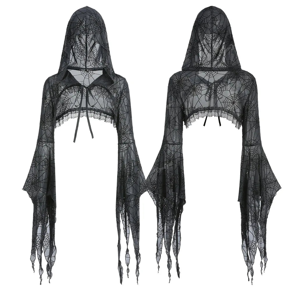 ROSEGAL-Gothic-Women-s-Cloak-Black-Flare-Sleeves-Spider-Web-Mesh-Flocking-Lace-Trim-Tied-Hooded.webp