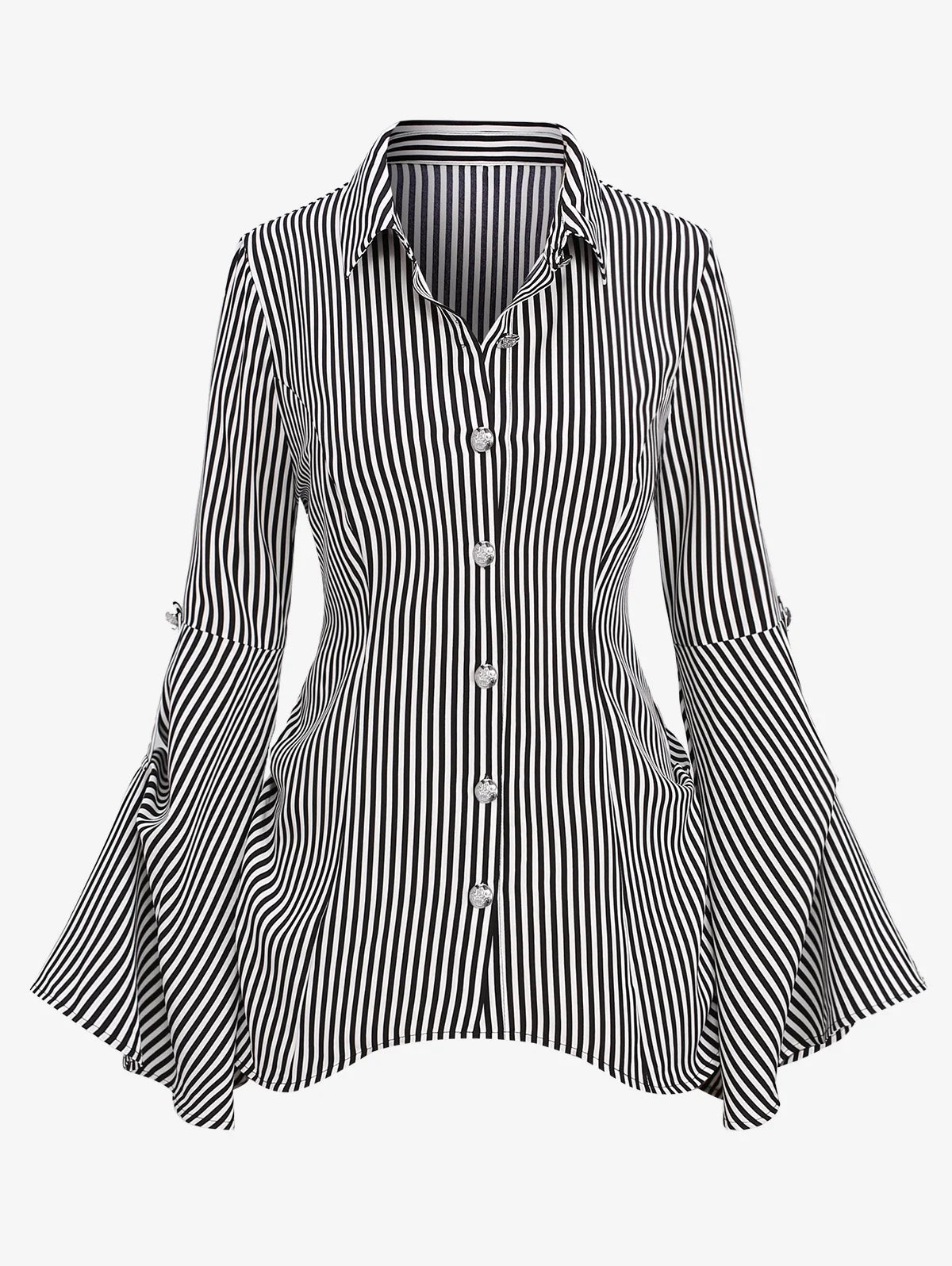 ROSEGAL-Plus-Size-Gothic-Striped-Flare-Sleeves-Blouse-Button-Striped-Back-Ruched-Lace-Up-Shirt-New.webp